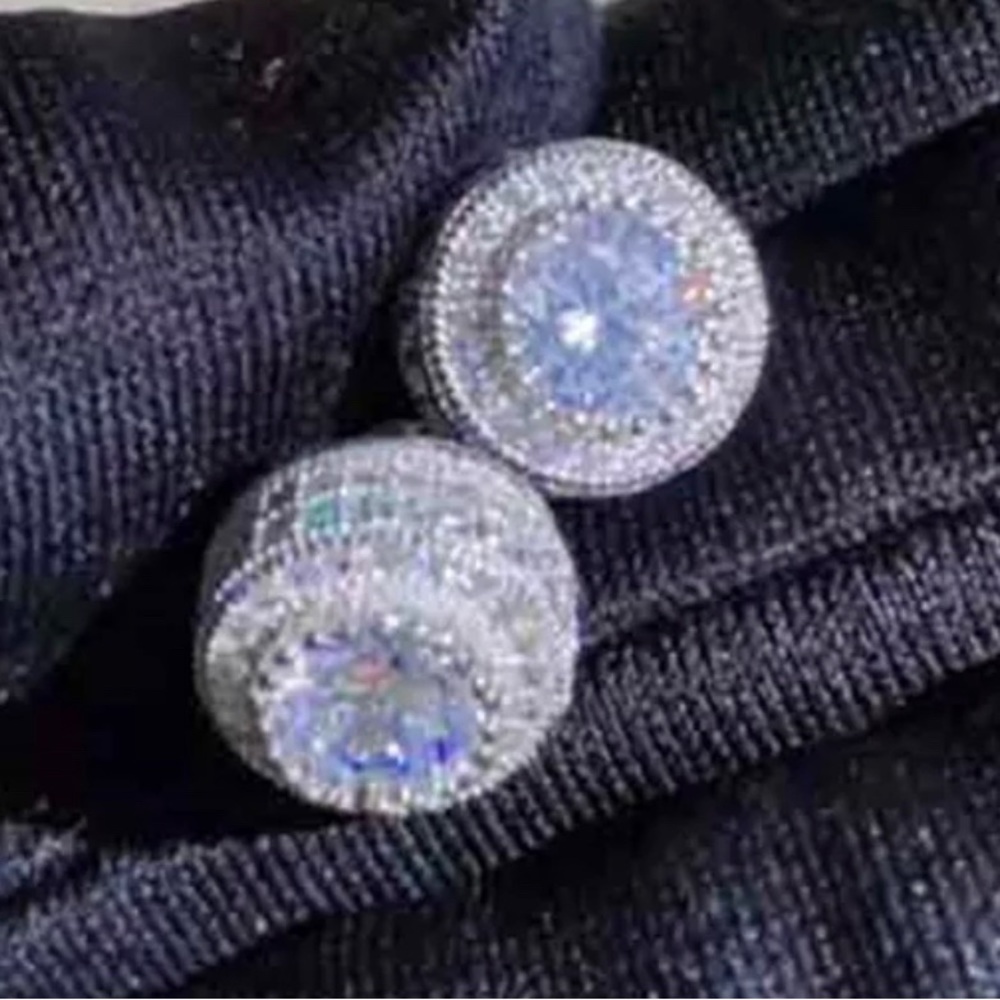 TRUE NYC HALO PAVE ENCRUSTED WHITE GOLD GP DIAMOND EARRING SET NEW!!